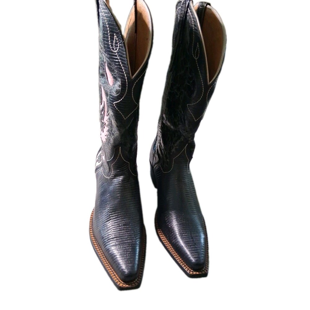 J.B. Dillon Goat Leather Cowboy Western Boots Snip Toe Women Size 11 Black Pink